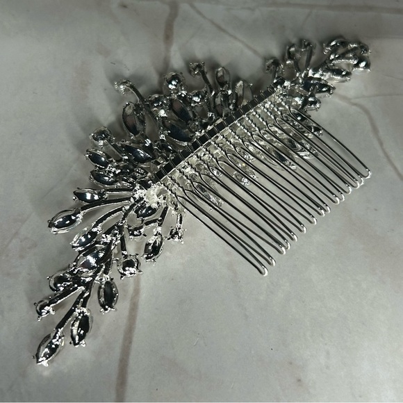 Dazzling Silver Tone Opal and Light Blue Adorned Hair Comb